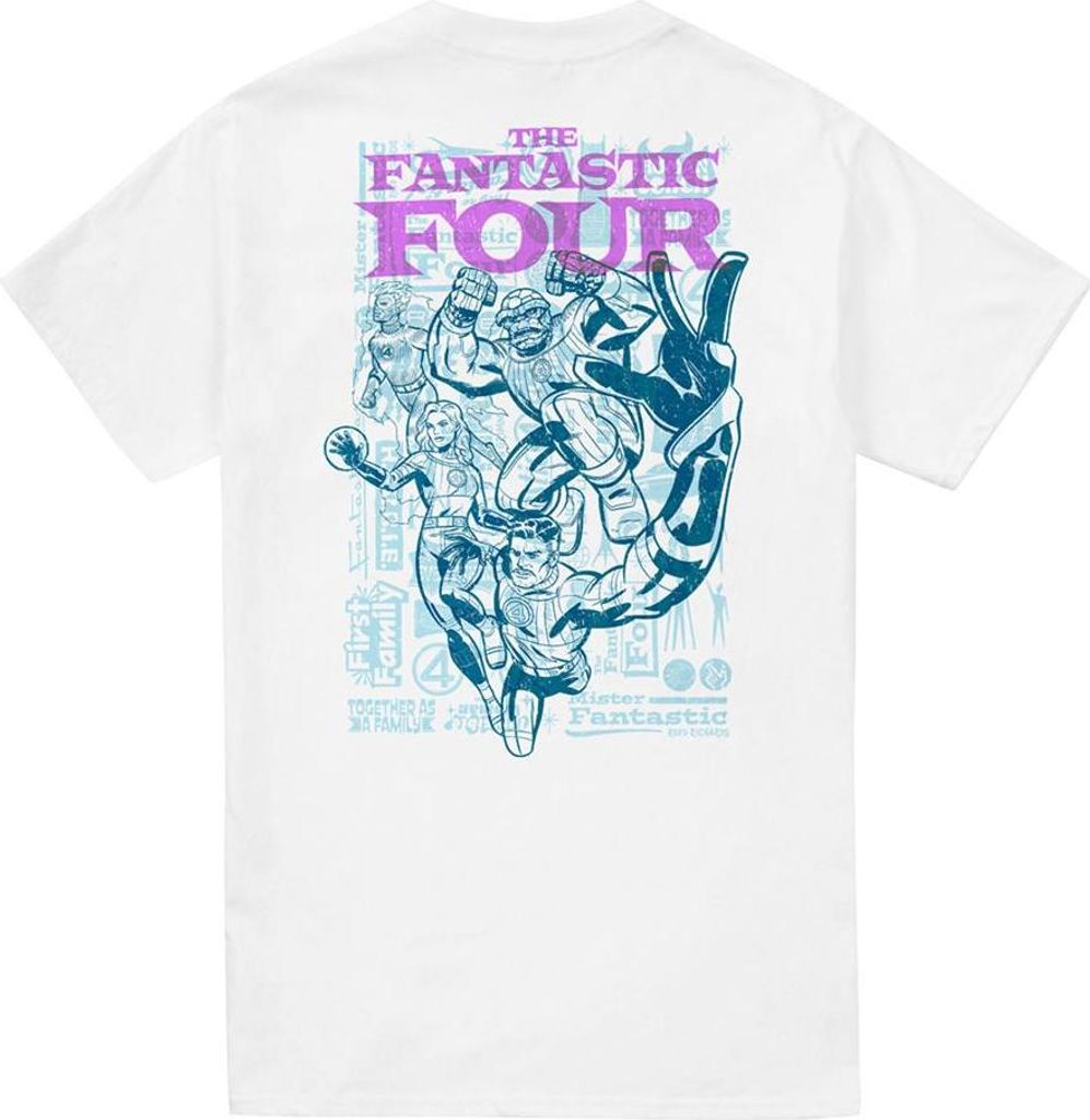 Fantastic Four - "Heroic First Family" T-Shirt für Herren/Damen Uni, Rückseitiger Aufdruck TV24576 (XXL) (Weiß)