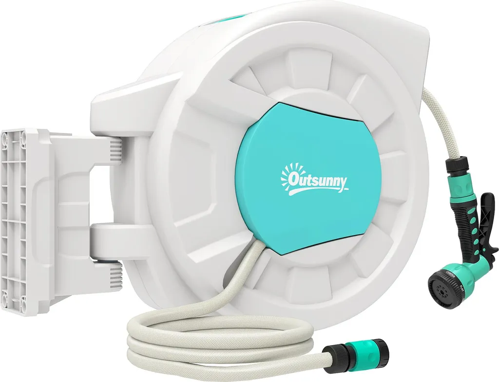Outsunny Enrouleur de Tuyau d'Arrosage 35+2m Pivotant Gris Clair