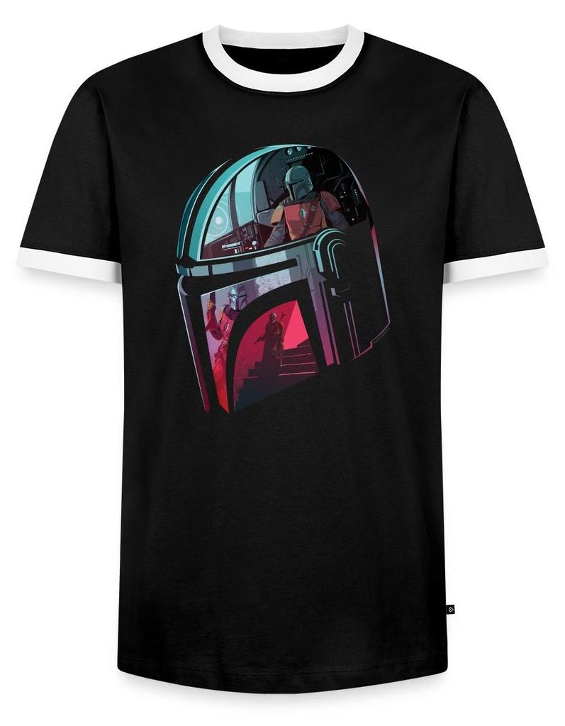 Star Wars: Mandalorian Verspiegelter Helm Männer Kontrast T-Shirt, XXL, Schwarz/Weiß