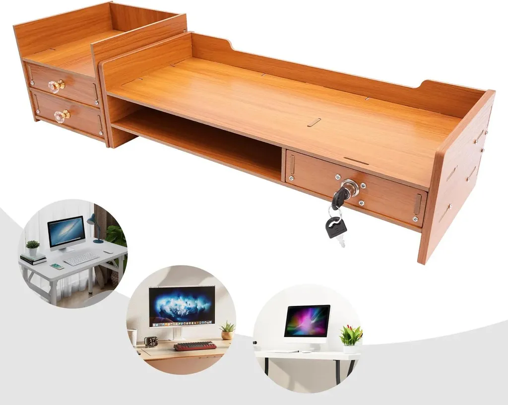 Support d'écran en MDF aspect bois - Rehausseur de moniteur rectangulaire