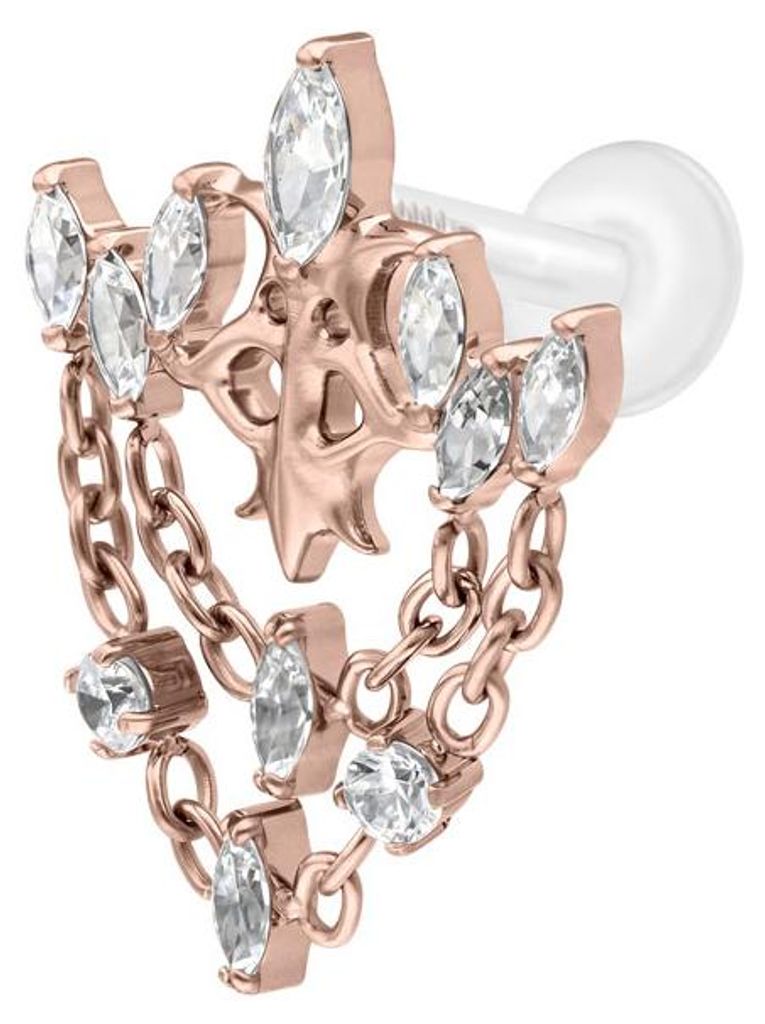 Ohrpiercing, Nasenpiercing PTFE Labret mit Innengewinde + Titan-Aufsatz GOTISCHE KRONE + KETTEN RoséGold Stablänge: 7mm | Stabstärke: 1,2mm