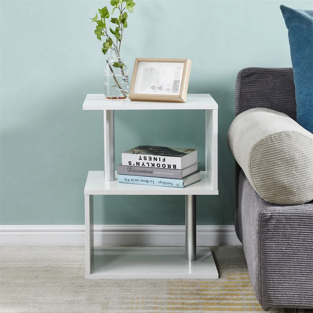 Table de chevet LED design blanc, petit meuble de rangement pour la chambre