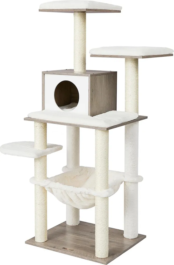Arbre à chat design 138 cm en peluche douce avec niche et hamac de repos