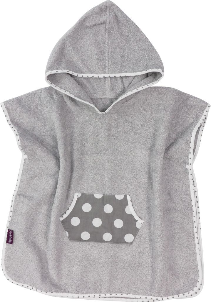 Puckdaddy Bade Poncho Smilla 57x84cm Baby Poncho mit Kapuze mit Punkte Muster in Grau
