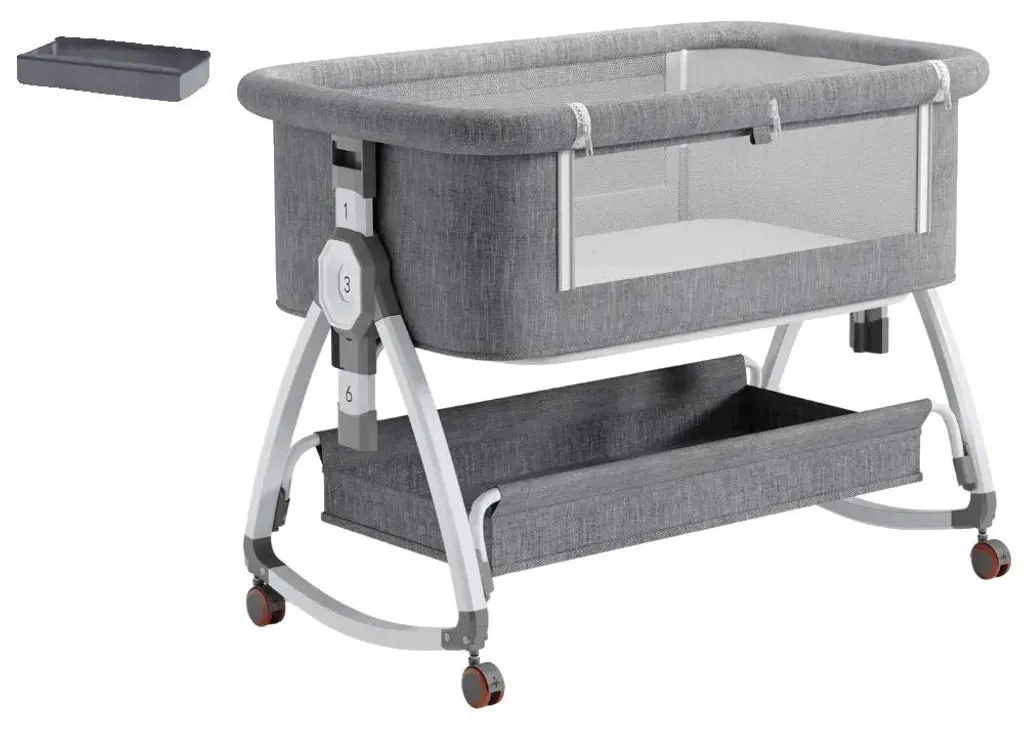 Lit bébé pliable gris anti-encombrement - Berceau transportable et léger