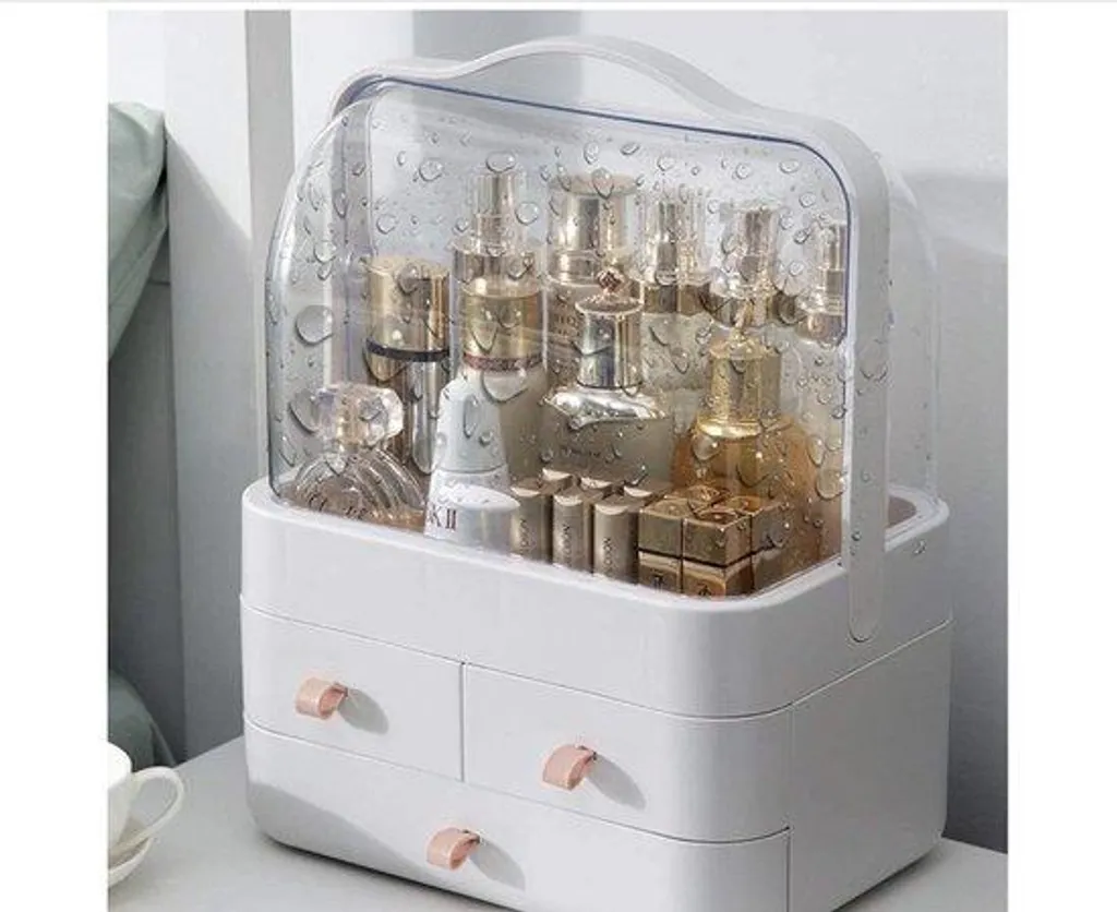 Boîte de rangement pour maquillage rose poudré avec tiroirs coulissants