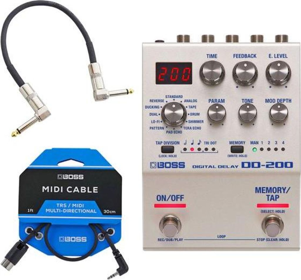 Boss DD-200 Digital Delay mit BMIDI-1-35 mitPatchkabel