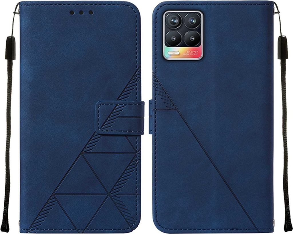 OPPO Realme 8 Hülle, Schlank Prägung Flip Leder Kartenfächer Schutzhülle mit Ständer für OPPO Realme 8 / Realme 8 Pro Blau