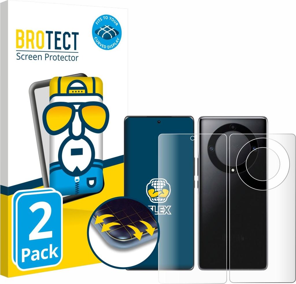 2x BROTECT Fullscreen Schutzfolie für Honor Magic 5 Lite (Display+Rückseite) Displayschutz Folie Fullcover Klar Transparent