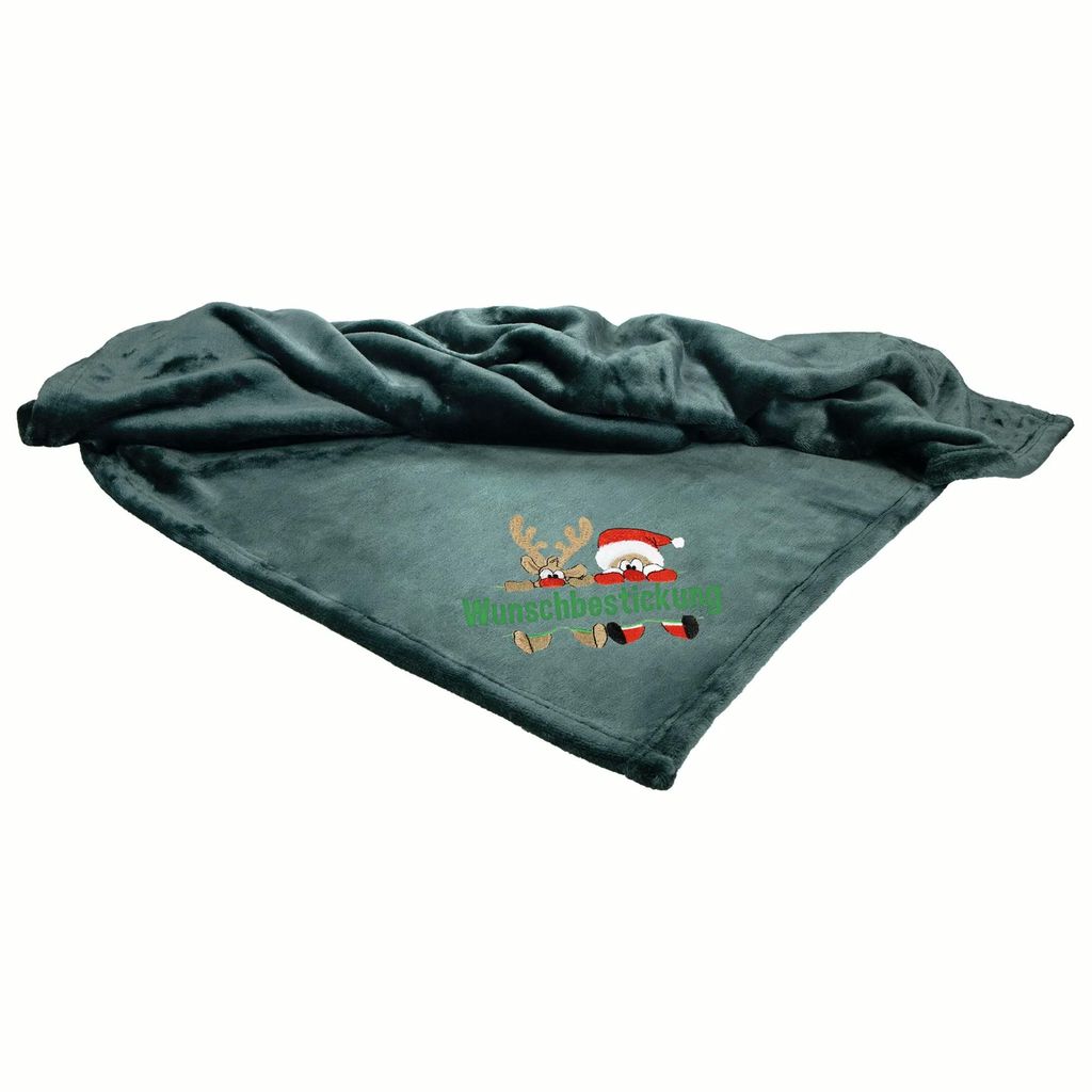 Mikrofaserdecke Premium Dunkelgrün Weihnachtsmotiv mit Name