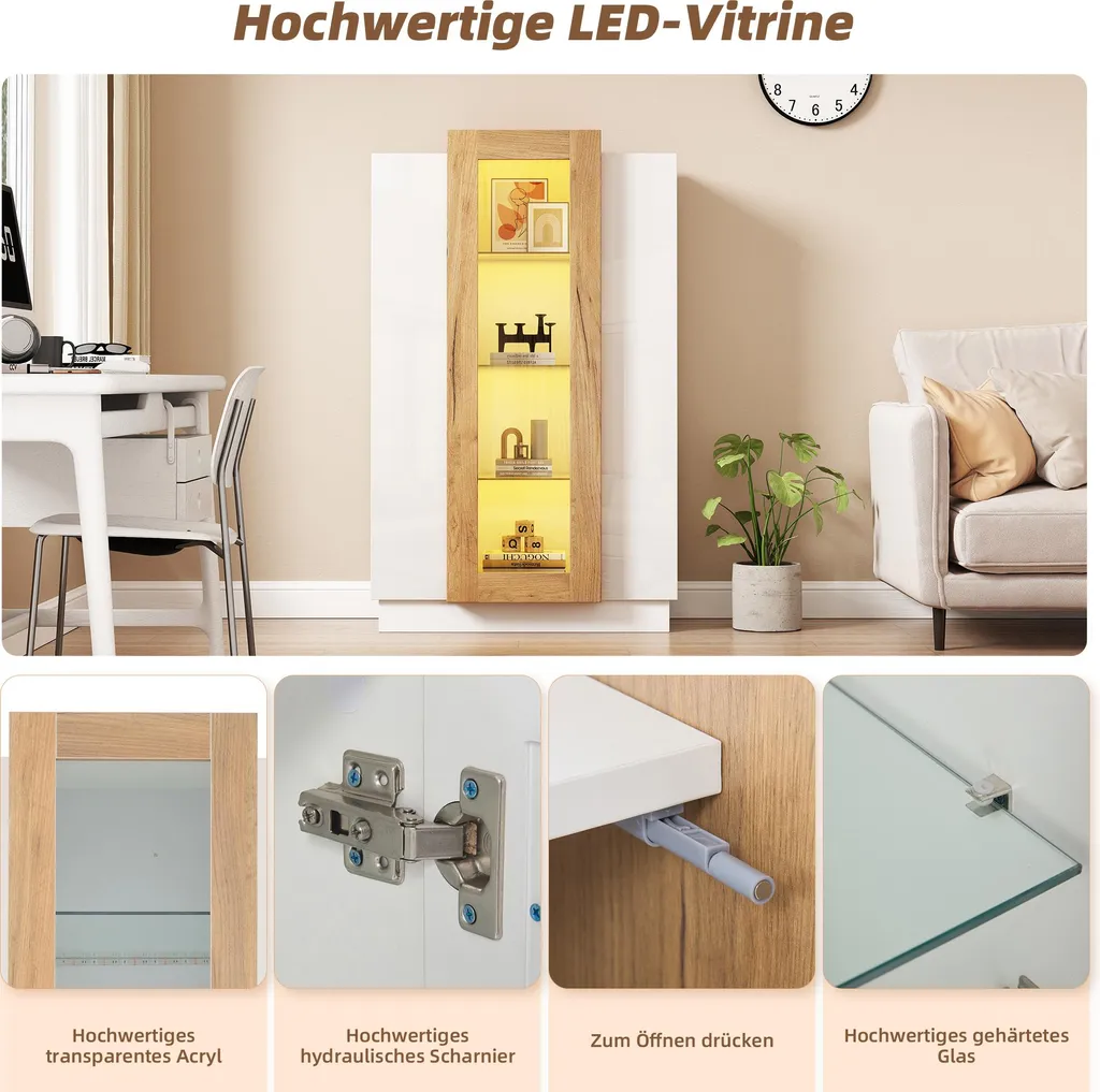 Petit Buffet Vitré 3 Portes - Solution de Rangement Lumineuse et Design - 5