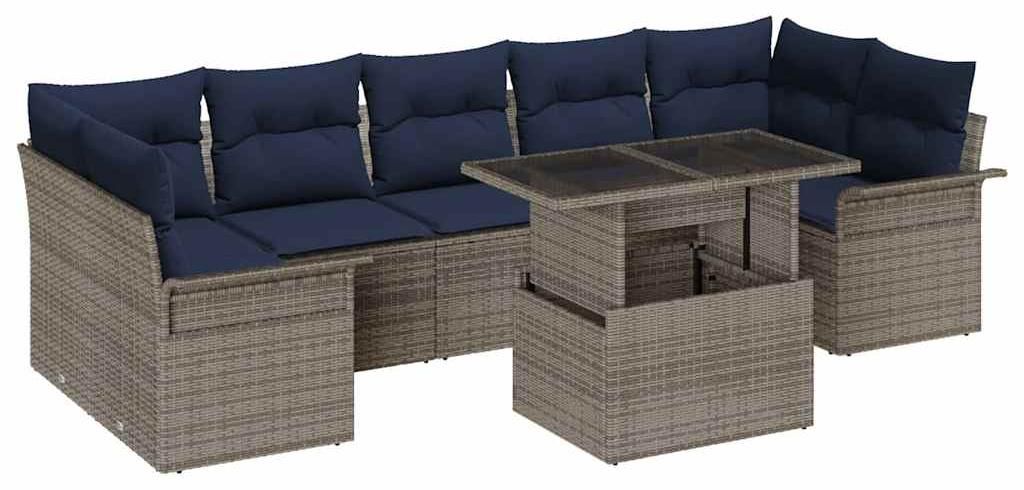 Gartensofa-set mit Kissen 8 pcs Grau Poly-Rattan