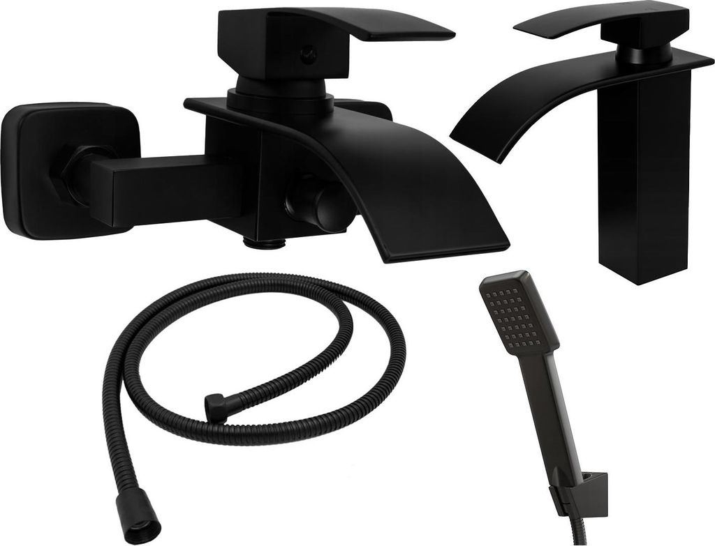 Granitan | Badarmaturen Set Elva - Schwarz Matt - Modernes Design - Komplettset mit Montage