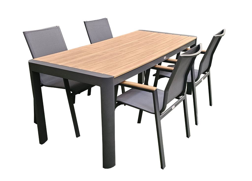 Gartenmöbel Alu / WPC 5-TLG. Anthrazit / Braun Sitzgruppe Terassenmöbel Essgruppe Tisch 180 cm + 4 Stühle