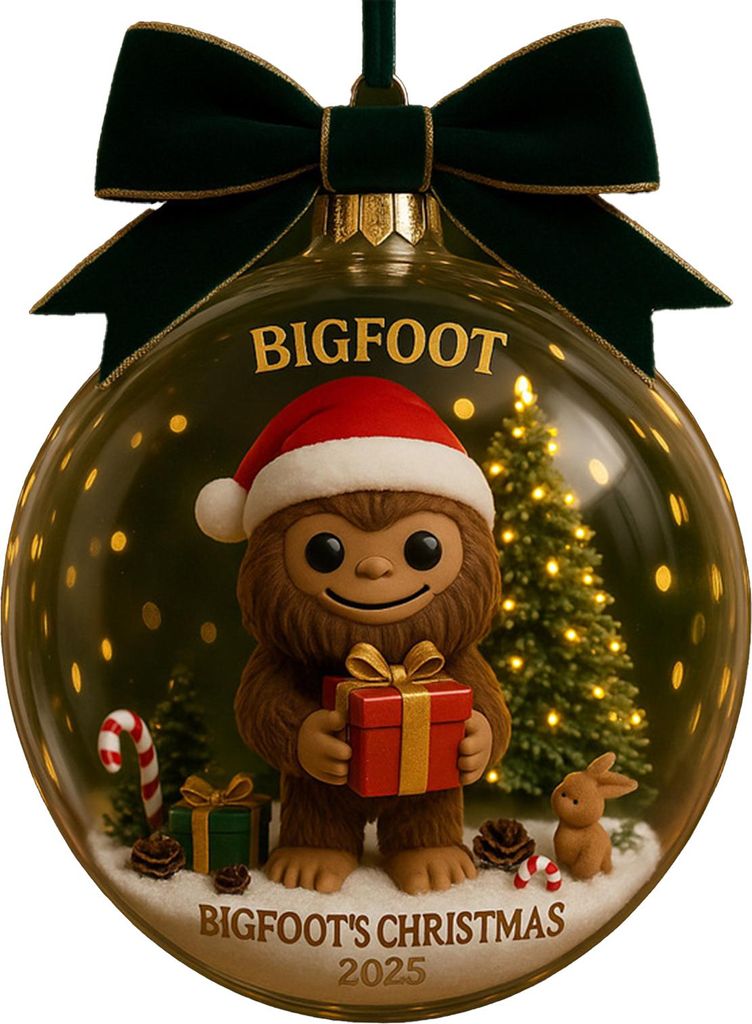 Weihnachtskugel-Schneekugeln mit Vintage-Nähmaschine/Dorfszene/Bigfoot-Motiv, durchsichtige Winterkugel-Dekoration für die Feiertage