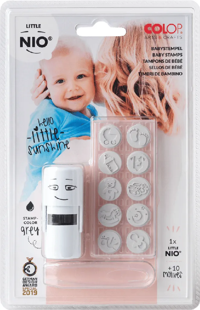 COLOP 154572 Little NIO Baby - Set Timbri Nascita 10 Motivi Bianco