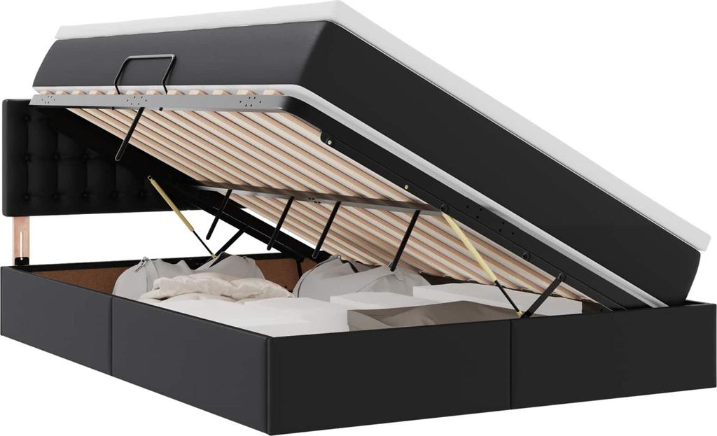 vidaXL Bett mit Stauraum und LED Schwarz 140 x 200 cm Kunstleder