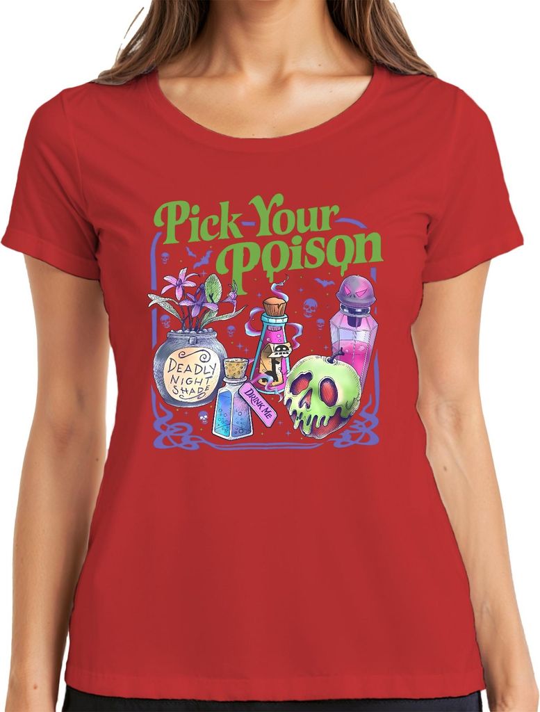 Pick Your Poison Halloween Gift Apfel Totenkopf Fläschchen Hexe Damen T-Shirt, Rot, XXL