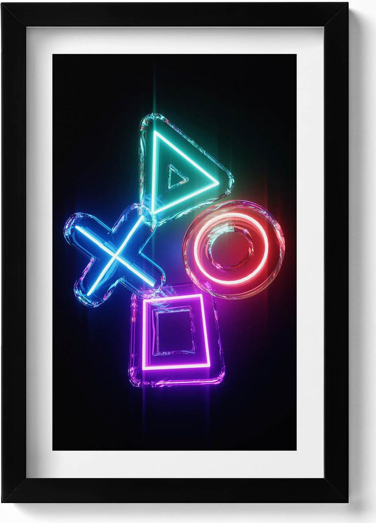Spielersymbole - Schilder auf dem Konsolen-Pad– Wandbild mit Rahmen – Gerahmtes Bild – Wanddekoration – 20x30 cm – Schwarz