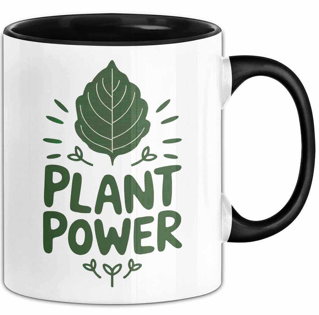 Veganer Tasse Geschenkidee Pflanzenkraft (Schwarz)