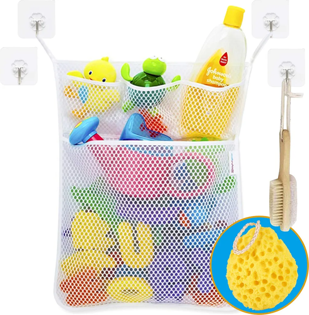 Filet de Rangement Jouets de Bain Suspendu avec 4 Fixations Adhésives