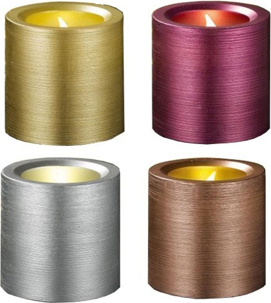 LED Kerze Flackerlicht Pustefunktion metallic 10x10 cm flammenlos Stumpenkerzen