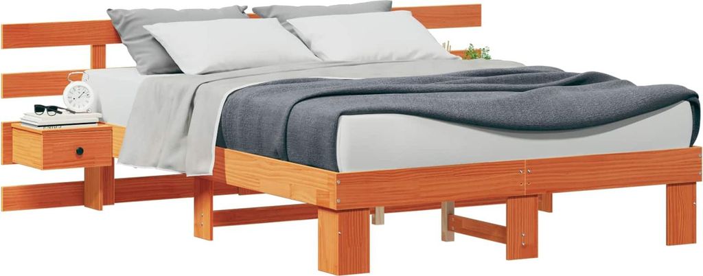 vidaXL Bettrahmen mit Kopfteil Braun 150 x 200 cm Massives Kiefernholz