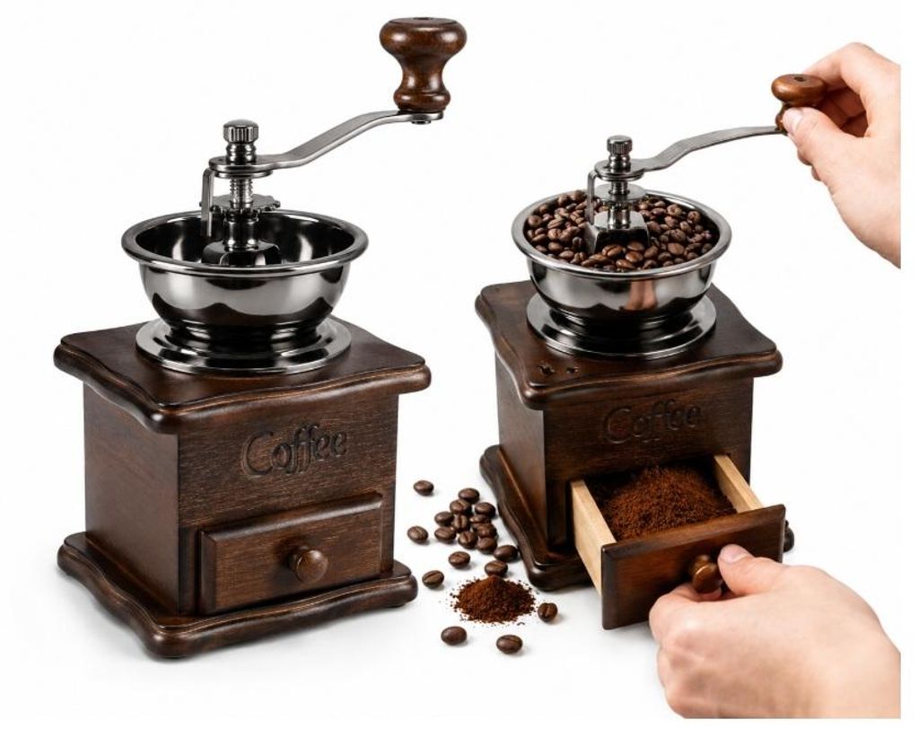 Manuelle Kaffeemühle Gewürzmühle Holz Robust Traditionell Produktbild 