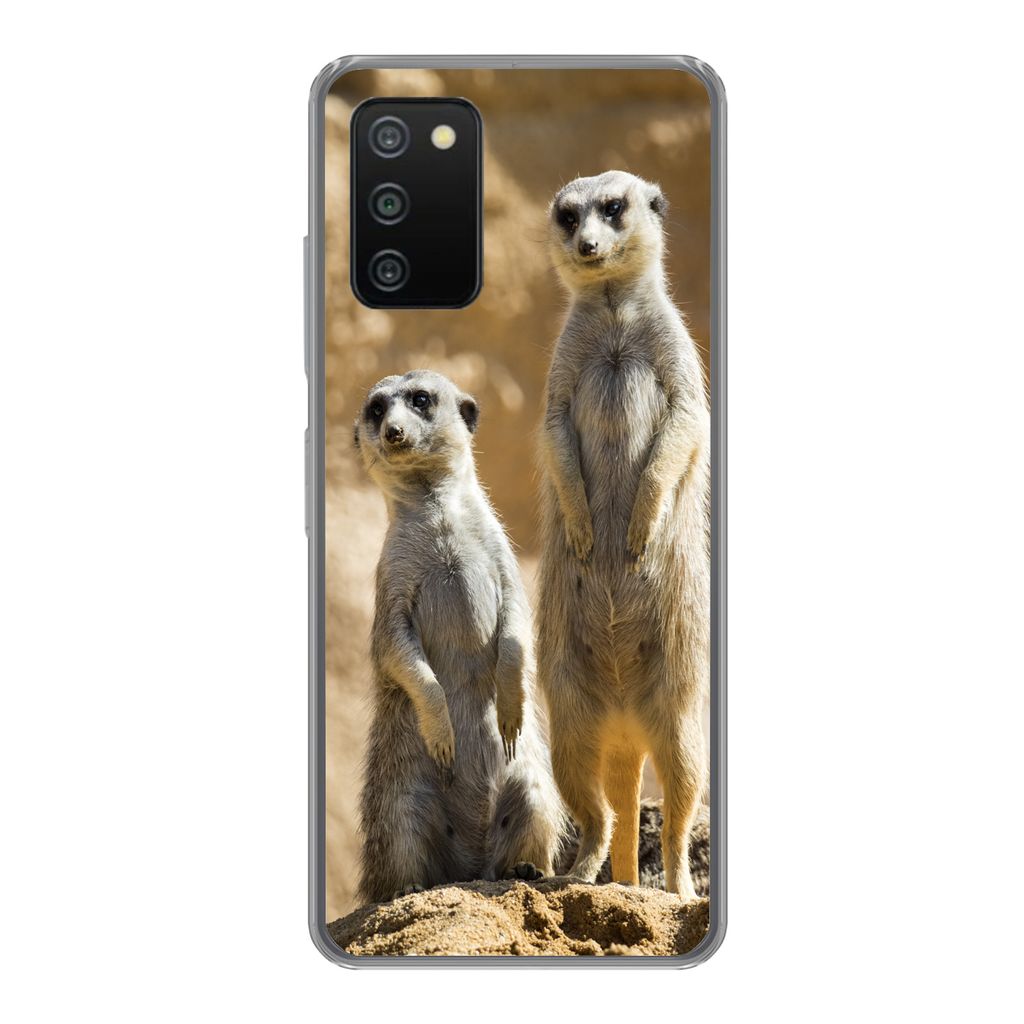 MuchoWow Handyhülle Schutzhülle Hülle für Samsung Galaxy A03s Felsen - Erdmännchen - Tiere Silikon Softcase Handy Hülle - Schutz