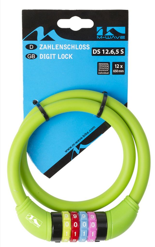 M-WAVE Kinder Zahlenschloss / Kabelschloss 10x650mm green