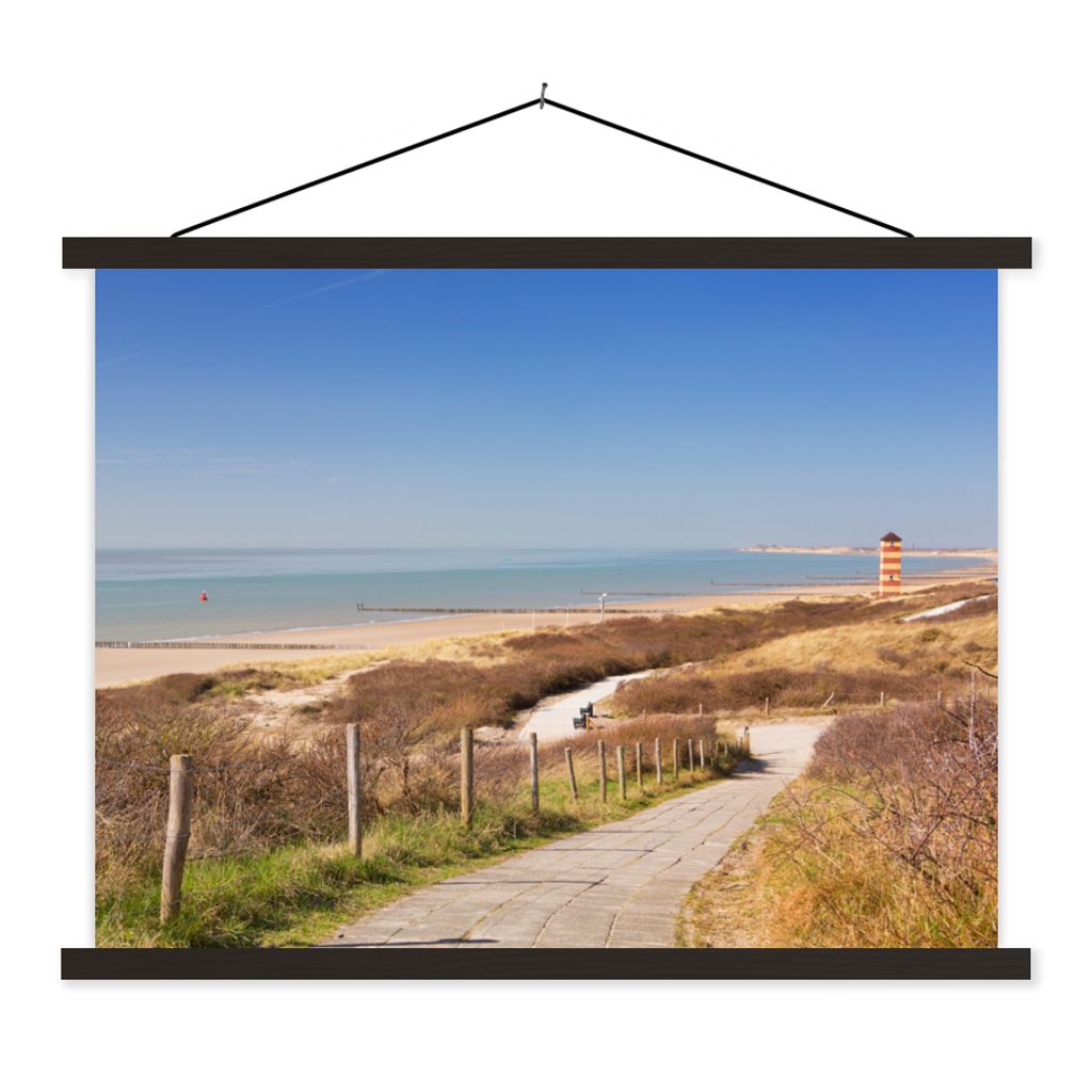MuchoWow Textilposter Strand - Meer - Leuchtturm - Niederlande 40x30 cm mit schwarzem Rahmen - Dekorationen