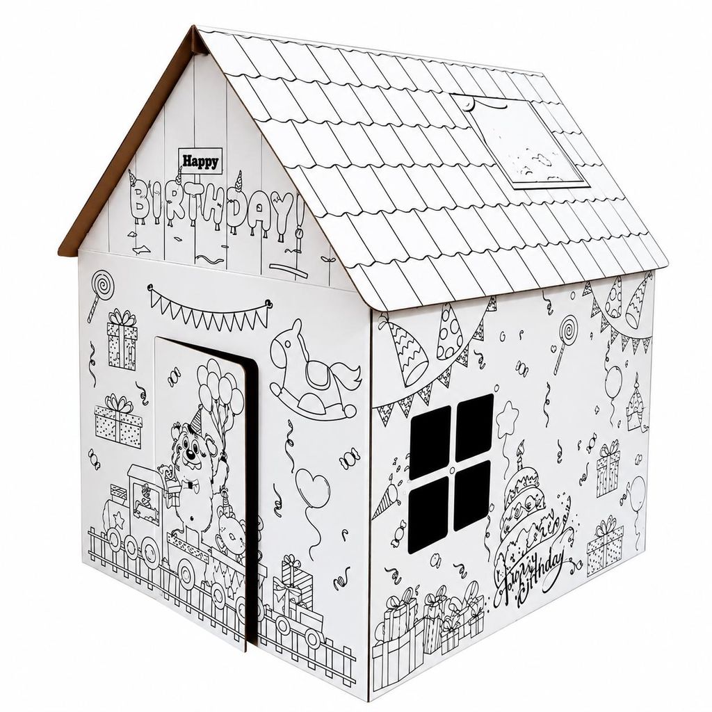 Malhaus Geburtstag Kartonhaus zum Bemalen, 100x78x110 cm Produktbild 