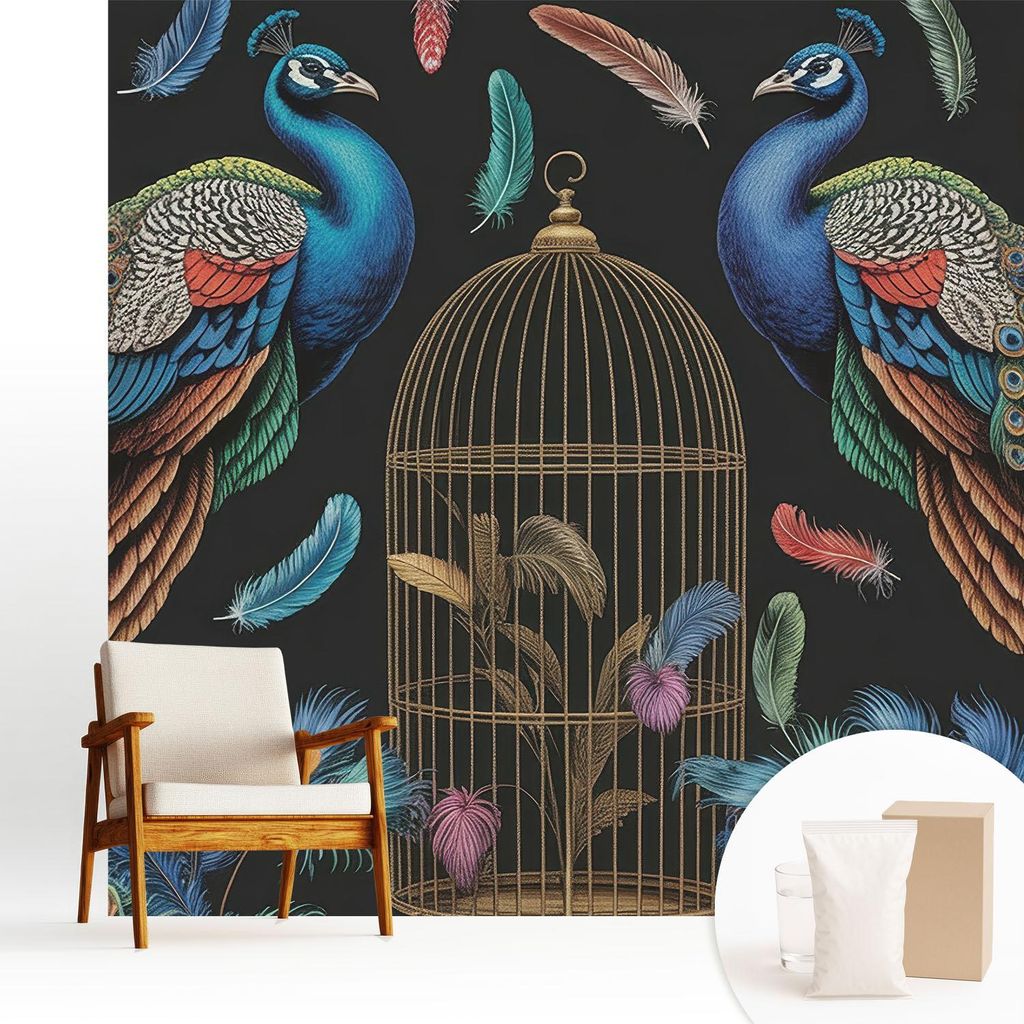 Fototapete - 250x250 cm - Tapete - Wandtapete - Wandbilder - Dekofolie - Tapete Folie - Wand - Dekoration - Wohnzimmer - Exotische Pfauen