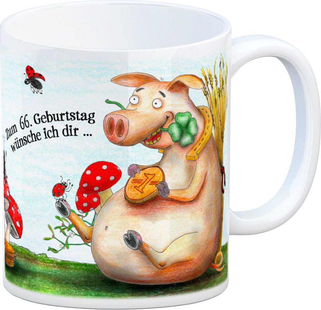Viel Glück zum 66. Geburtstag Kaffeebecher Tasse Glückwunsch Glücksbringer
