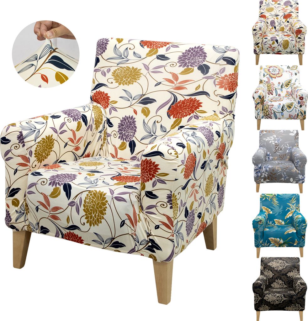 Floraler Sesselbezug,Stretch Einzelsofa Möbelschutz mit Armlehnen,Bunt Blumen Stuhlbezüge Stuhlschutz,Clubsessel Hussen Couchbezug 1 Sitzer...