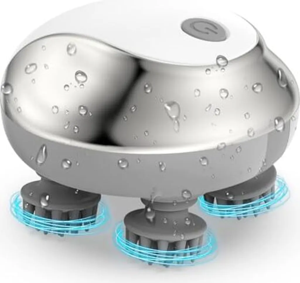 LOFICOPER Massaggiatore elettrico per la testa, massaggiatore portatile per tutto il corpo 4 teste in silicone e 3 modalità, ricarica di tipo C, impermeabile IPX7, sblocco manuale, profondità