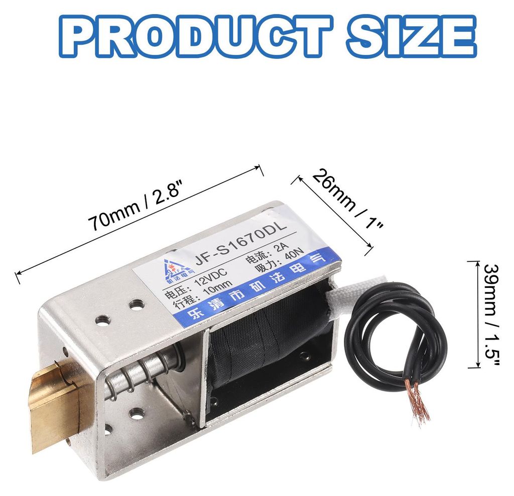 DC 12V 2A Solenoid Elektromagnet Schubzugtyp 40N 10mm Hub Elektromagnetischer Aktuator Offener Rahmen Linearbewegung JF-S1670DL Magnet Elektromagnet
