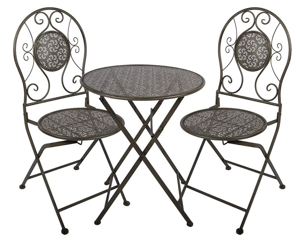 Clayre & Eef Bistro-Set Bistrotisch Bistrostuhl 3-Teilig Ø 60x71 / 50x40x93 cm Grün Metall