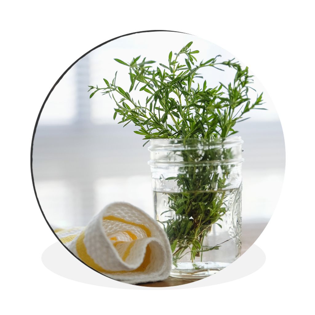 MuchoWow Aluminium Wandkreis Rosmarin in einem durchsichtigen Gefäß Ø 90 cm Wanddeko Modern Wohnzimmer - Mauerkreis - Wandbilder - Runde Bild ...