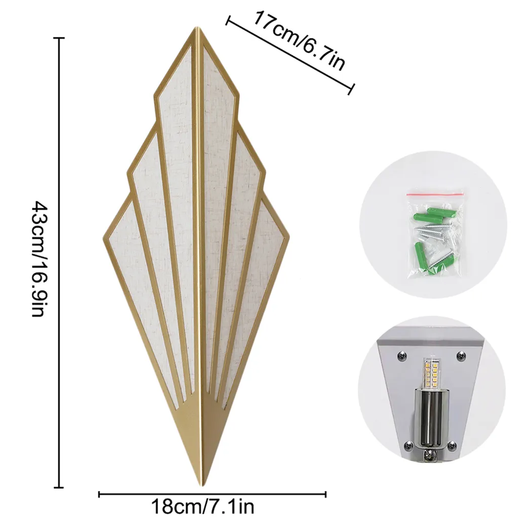 Lampada da parete moderna a led per interni oro, lampada da parete in ferro 230V Illuminazione da parete per interni, lampada da parete con paralume in lino Lampade da parete per soggiorno camera da letto corridoio - 5