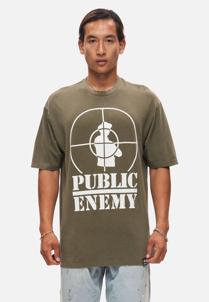 Recovered T-Shirt Public Enemy Tonal Target mit angesagtem Public Enemy-Logoprint Washed Khaki L