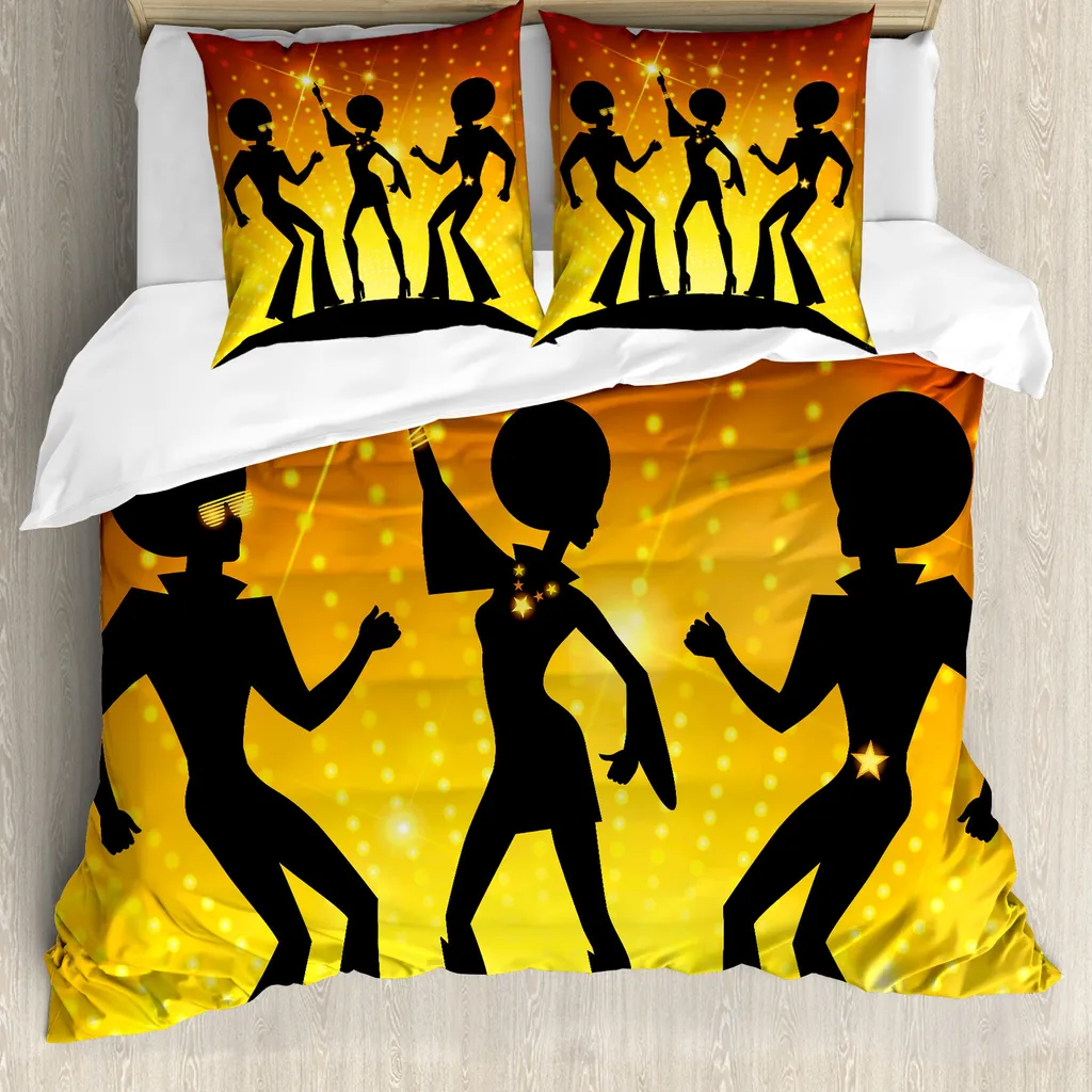 Housse de Couette ABAKUHAUS 70s Party Afro 200x200cm avec Taies d'Oreiller