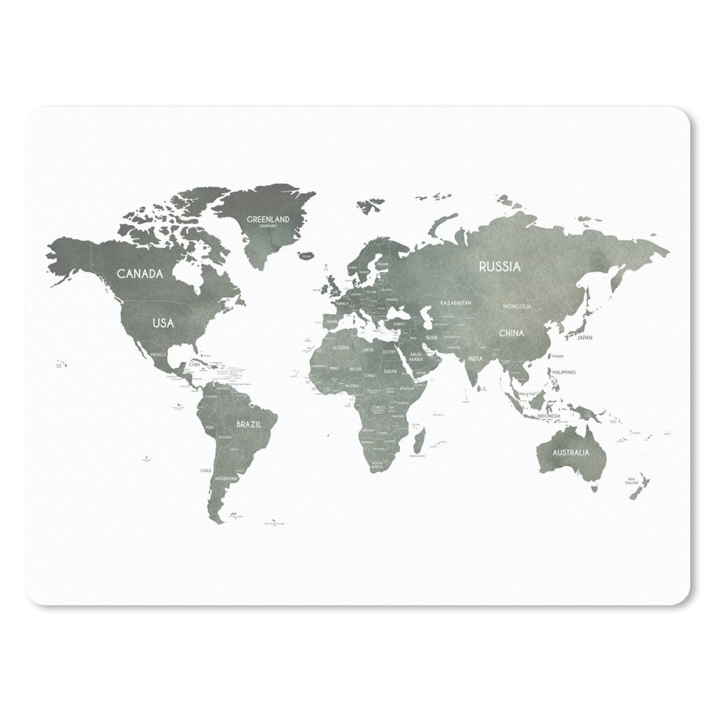 MuchoWow Mauspad Mousepad Weltkarte - Geographie - Grau 40x30 cm - Mousepads - Maus Mat - Pad - Mausunterlage - Anti Rutsch
