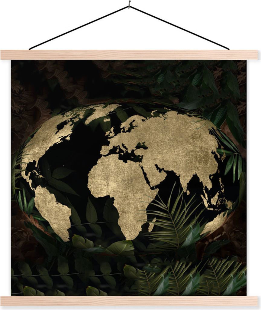 MuchoWow Textilposter Weltkarte - Vintage - Globus 40x40 cm mit holzfarbenen Rahmen - Posterleiste