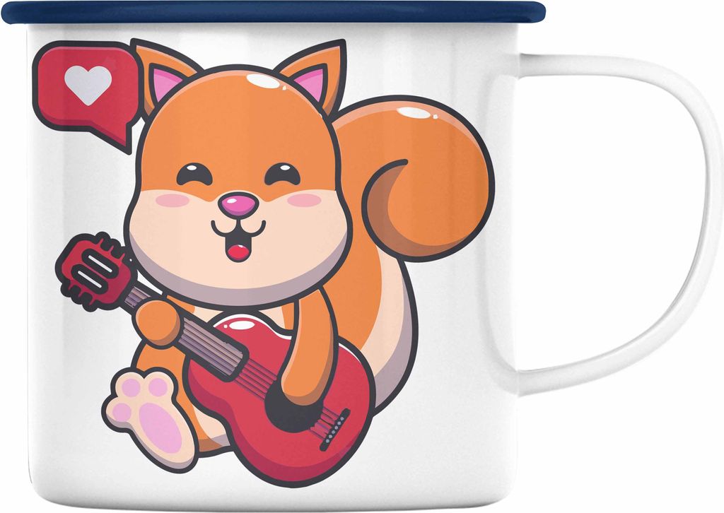 Trendation - Eichhörnchen Emaille Tasse Geschenk Grafik für Eichhörnchen Liebhaber Geschenkidee Lustige Emaille Tasse (Blau)