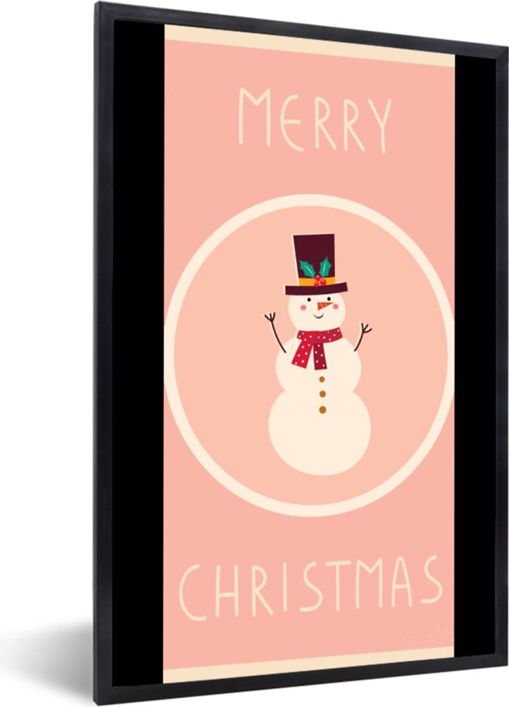 MuchoWow Gerahmtes Poster Schneemann - Zitate - Weihnachten - Frohe Weihnachten - Rosa - Winter 20x30 cm - Poster mit Schwarzem Bilderrahmen Wand...