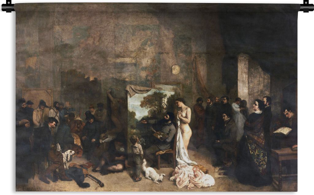 MuchoWow Wandteppich Wandbehang Das Atelier des Künstlers - Gemälde von Gustave Courbet 120x80 cm Tapisserie Dekoration Wandtuch - Wanddekorati...
