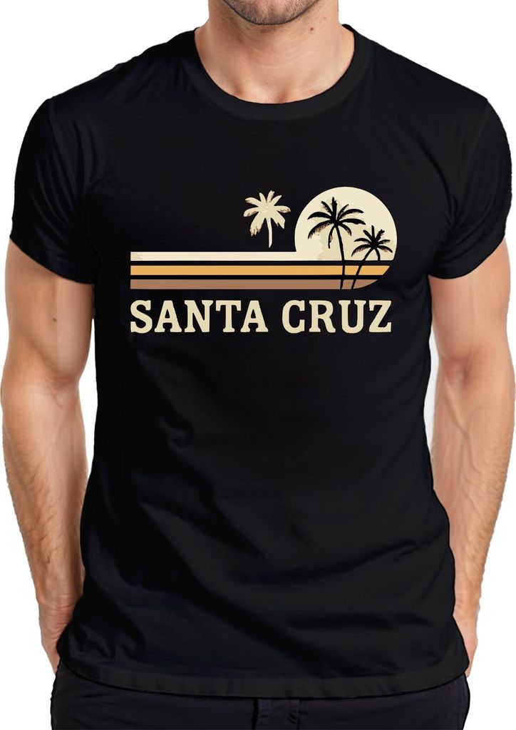SANTA CRUZ Surfen Kalifornien Strand Palmen Vintage Retro Sonne Herren T-Shirt, Schwarz, L