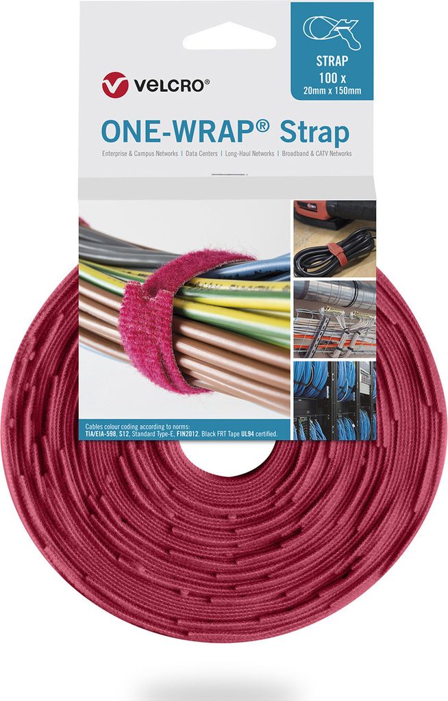 VELCRO One Wrap Strap 20mm x 330mm, 100 Stück, rot