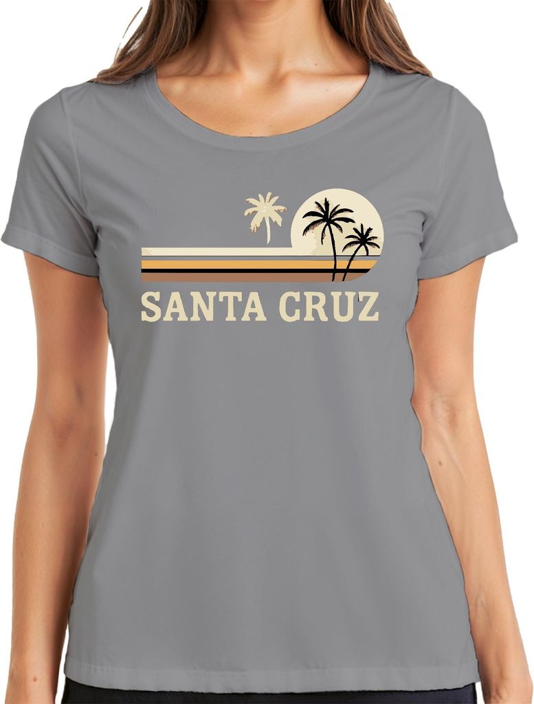 SANTA CRUZ Surfen Kalifornien Strand Palmen Vintage Retro Sonne Damen T-Shirt, Grau, XXL